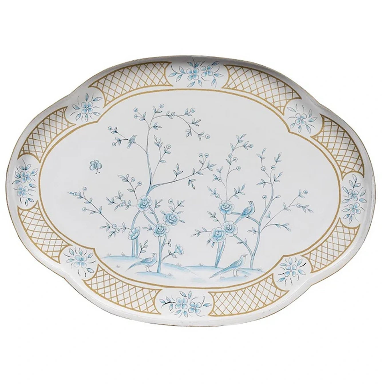 Ivory & Blue Scalloped Tray Table