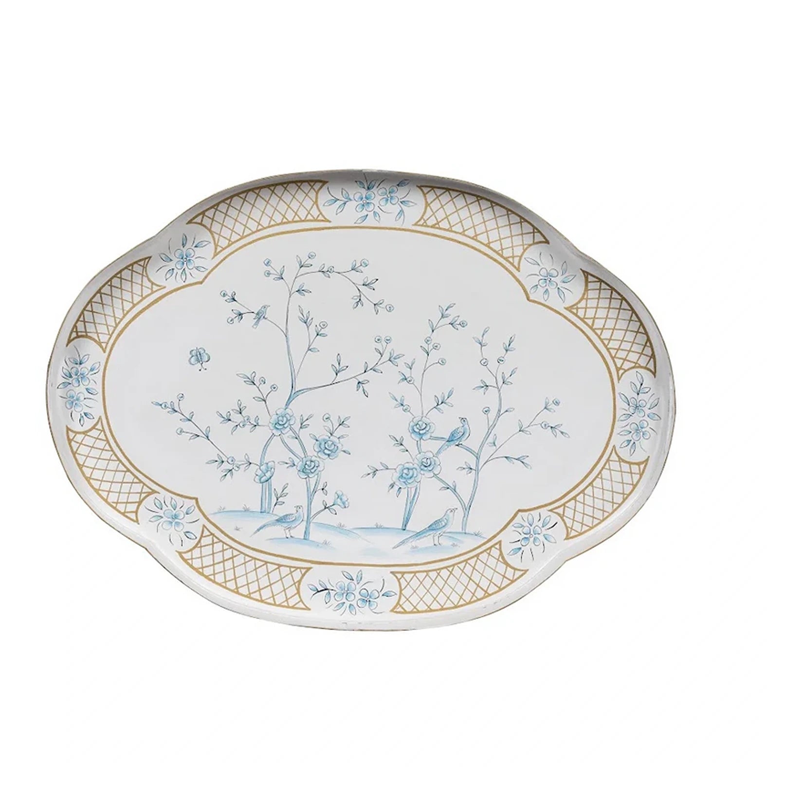 Ivory & Blue Scalloped Tray Table