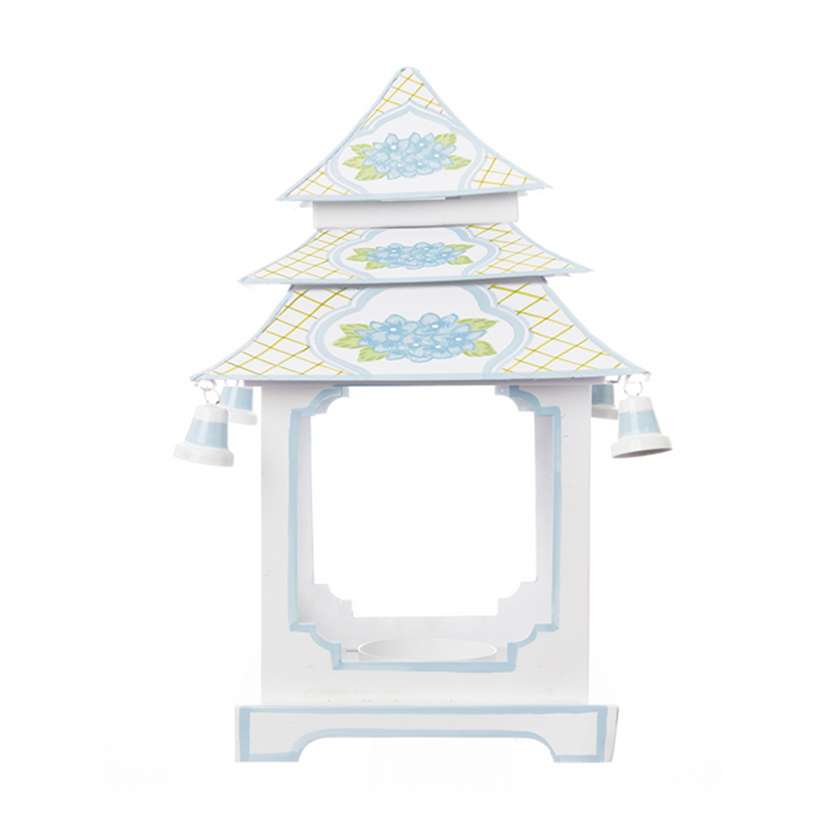 Blue Trim Hydrangea Pagoda Lantern (4 Sizes)