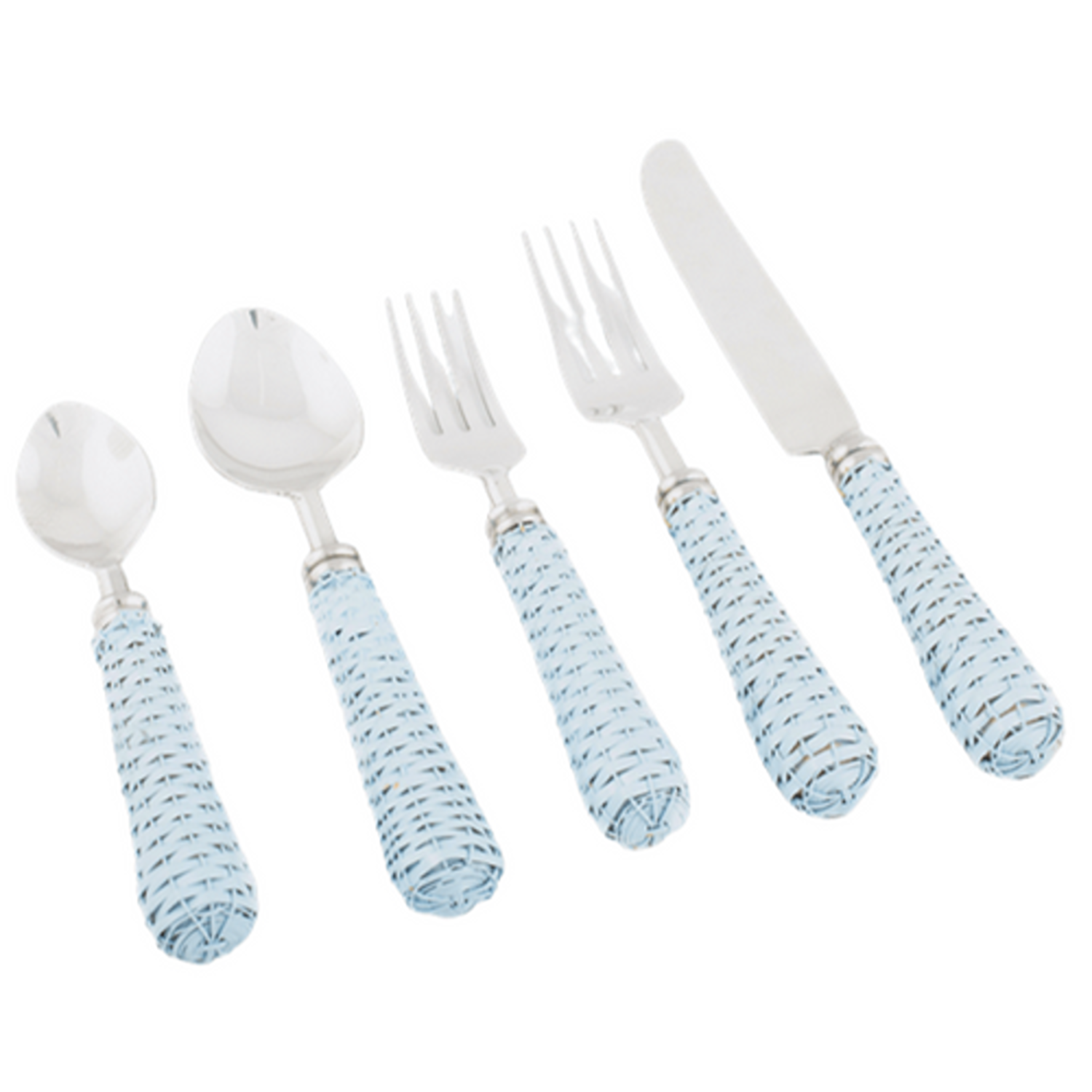 Soft Blue Basketweave Five Piece Flatware Set
