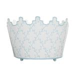 White & Pale Blue Trellis Scalloped Footed Planter