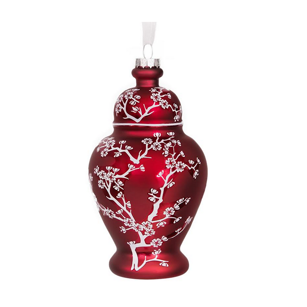 Pearlized Red Cherry Blossom Jar Ornament