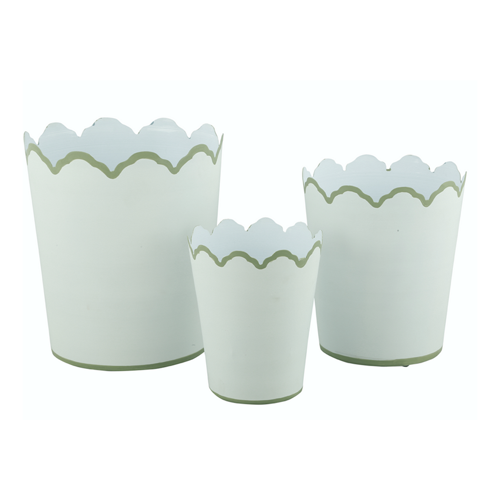 White & Soft Green Scalloped Bucket Wastepaper Basket & Planters (4 Options)