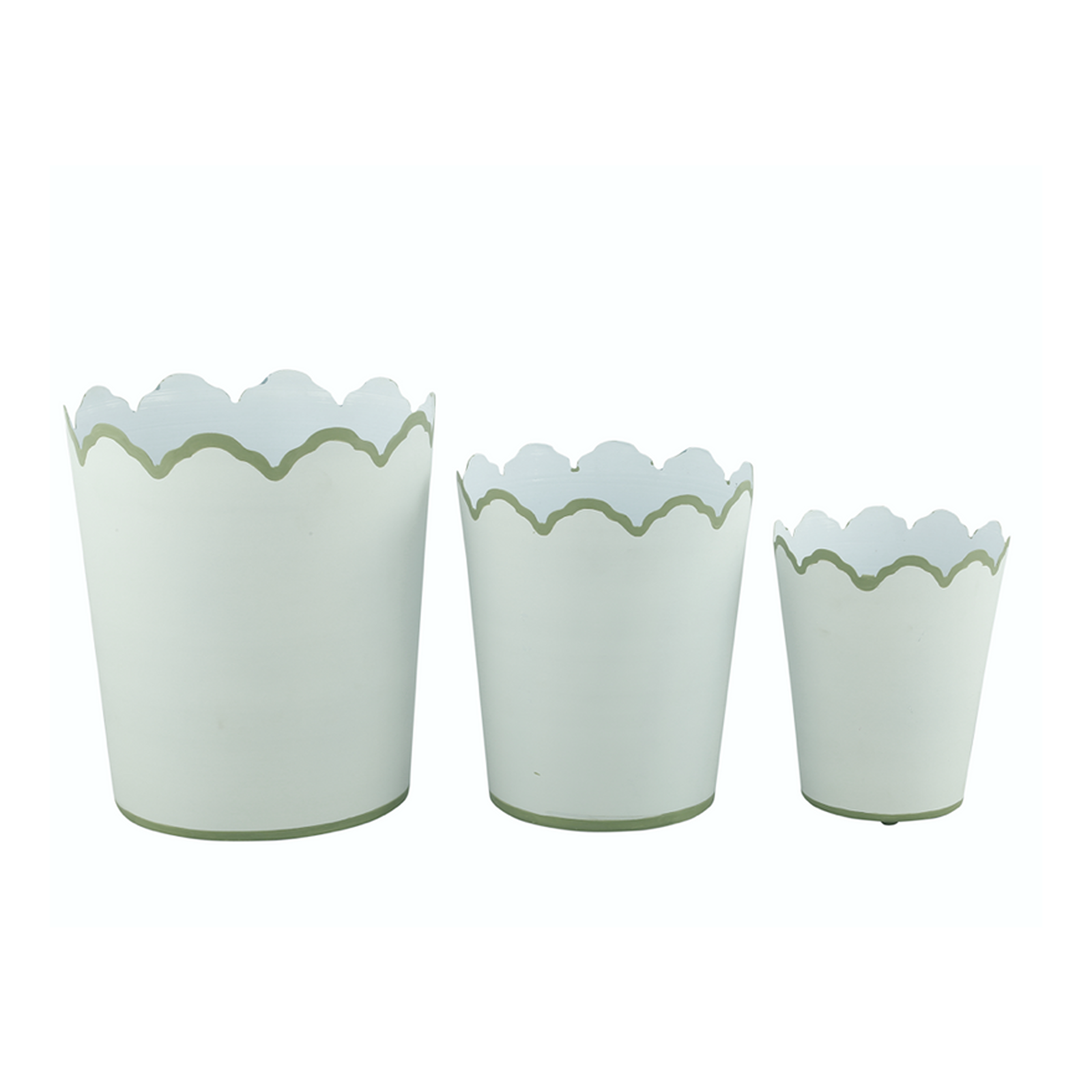 White & Soft Green Scalloped Bucket Wastepaper Basket & Planters (4 Options)