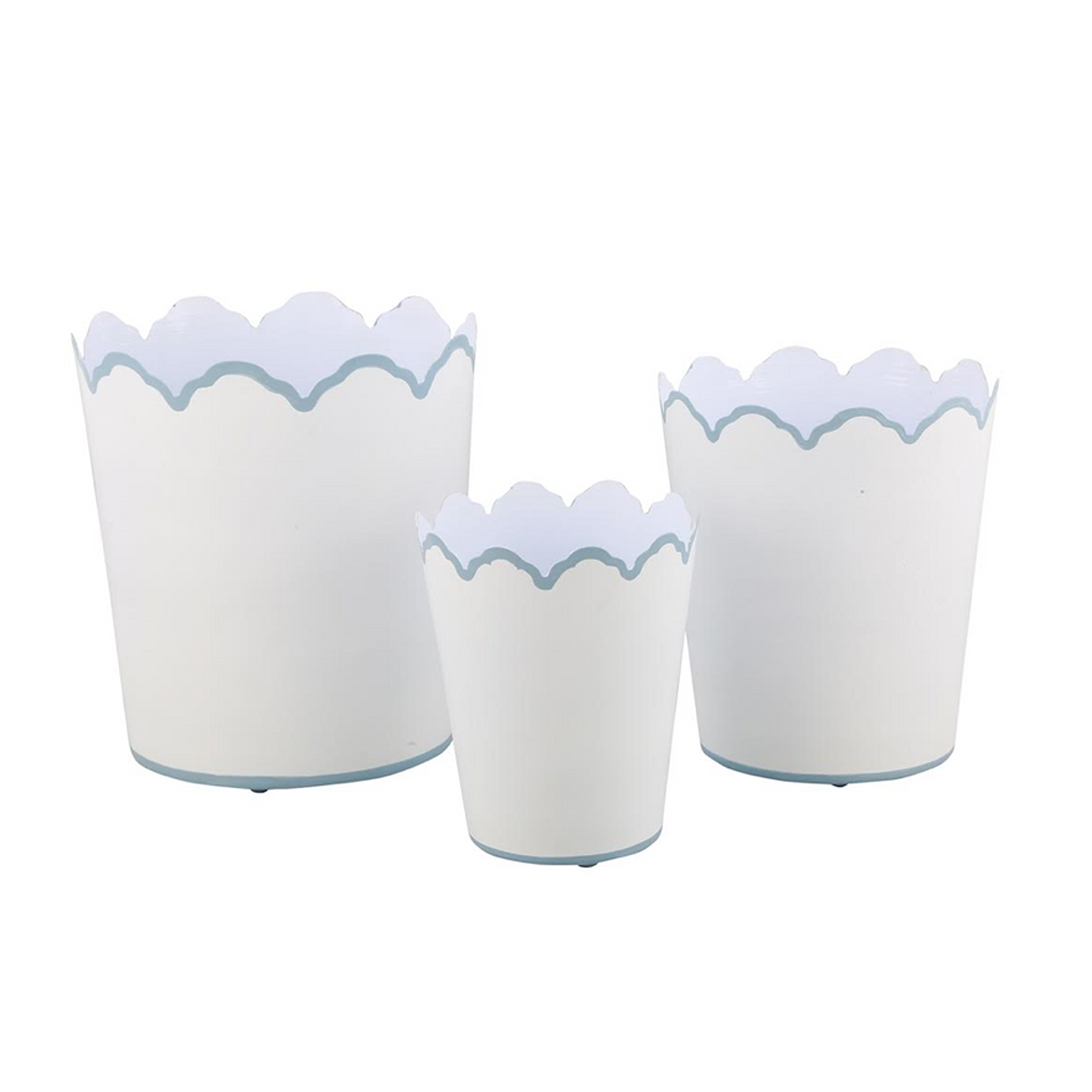 White & Pale Blue Scalloped Bucket Wastepaper Basket & Planters (4 Options)