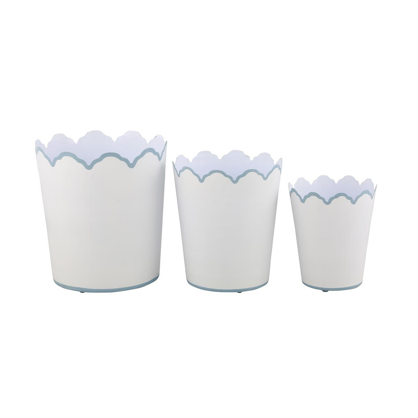 White & Pale Blue Scalloped Bucket Wastepaper Basket & Planters (4 Options)