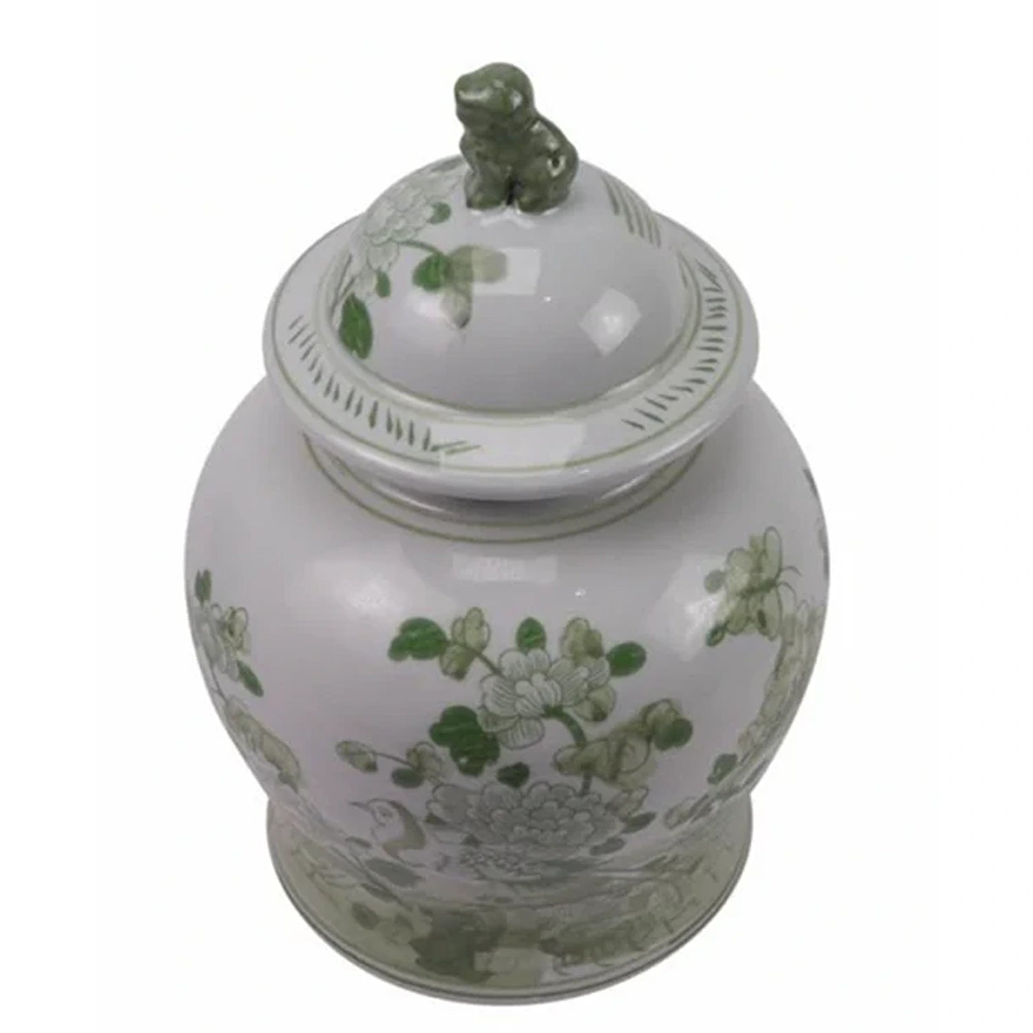 Mid Sized Green Floral and Bird Jar