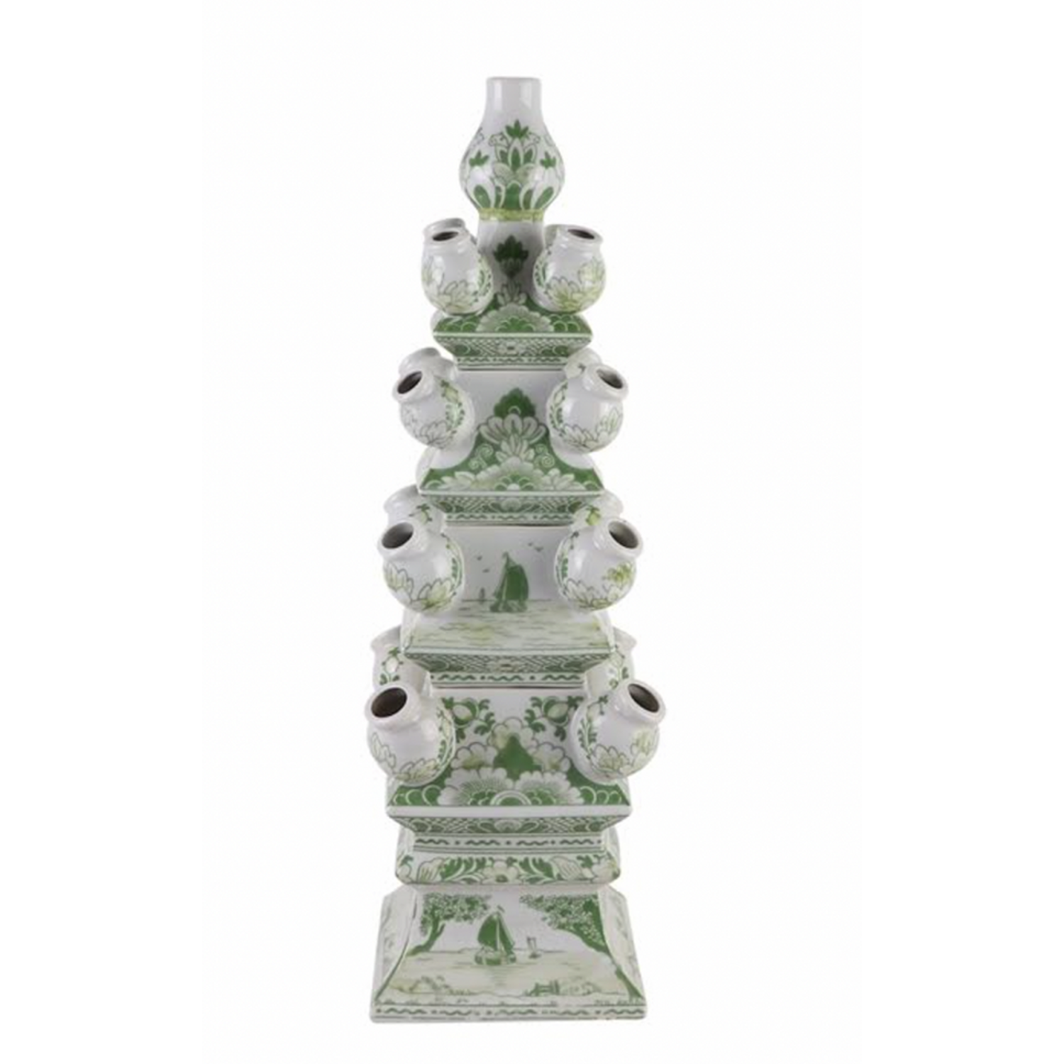 Medium Grand Green and White Tulipiere