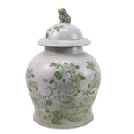 Mid Sized Green Floral and Bird Jar