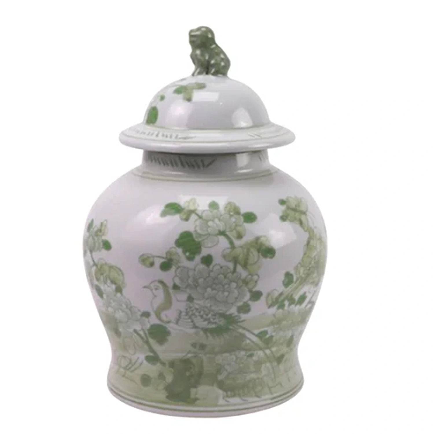 Mid Sized Green Floral and Bird Jar