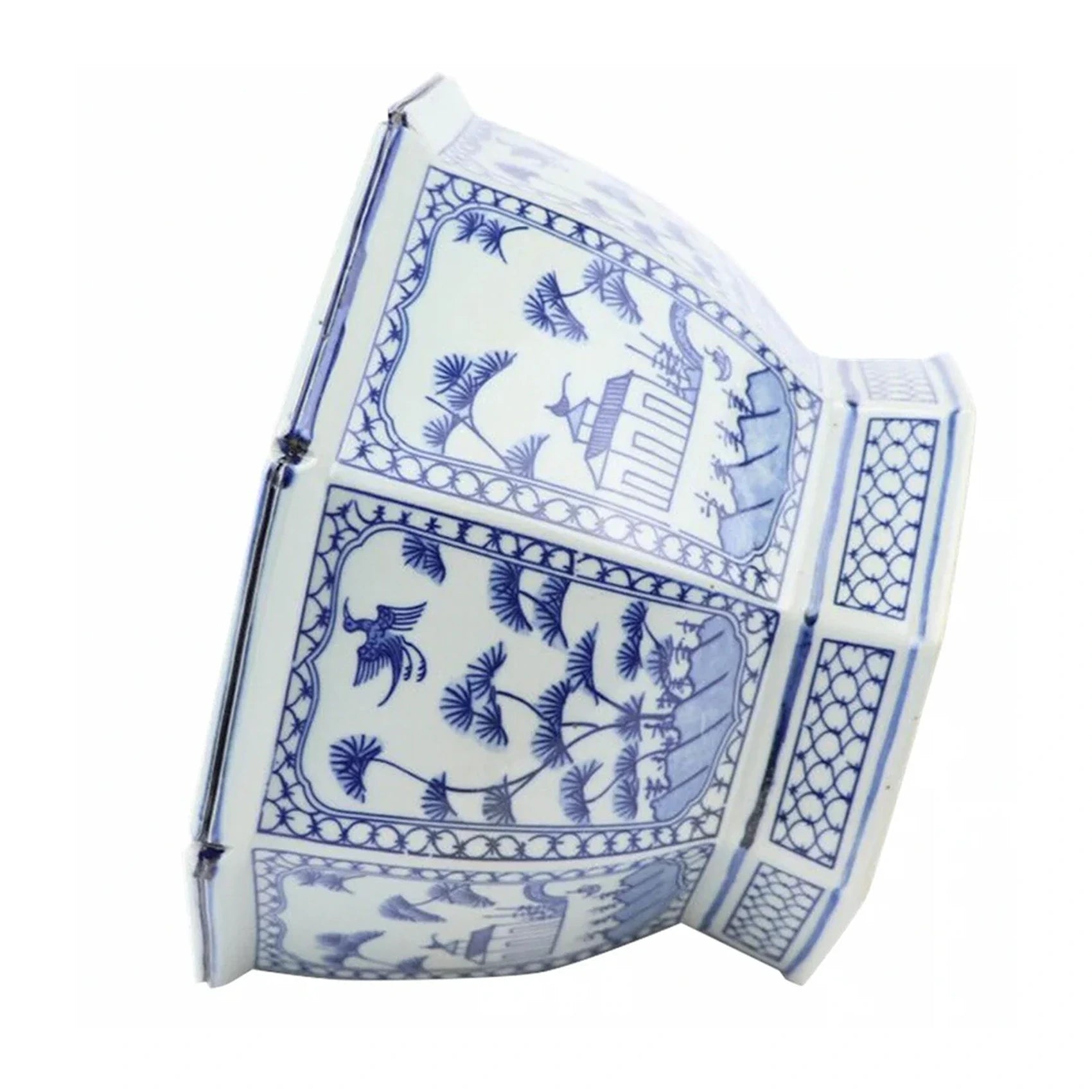 Mid Size Soft Blue Floral and Village Hexagon Planter