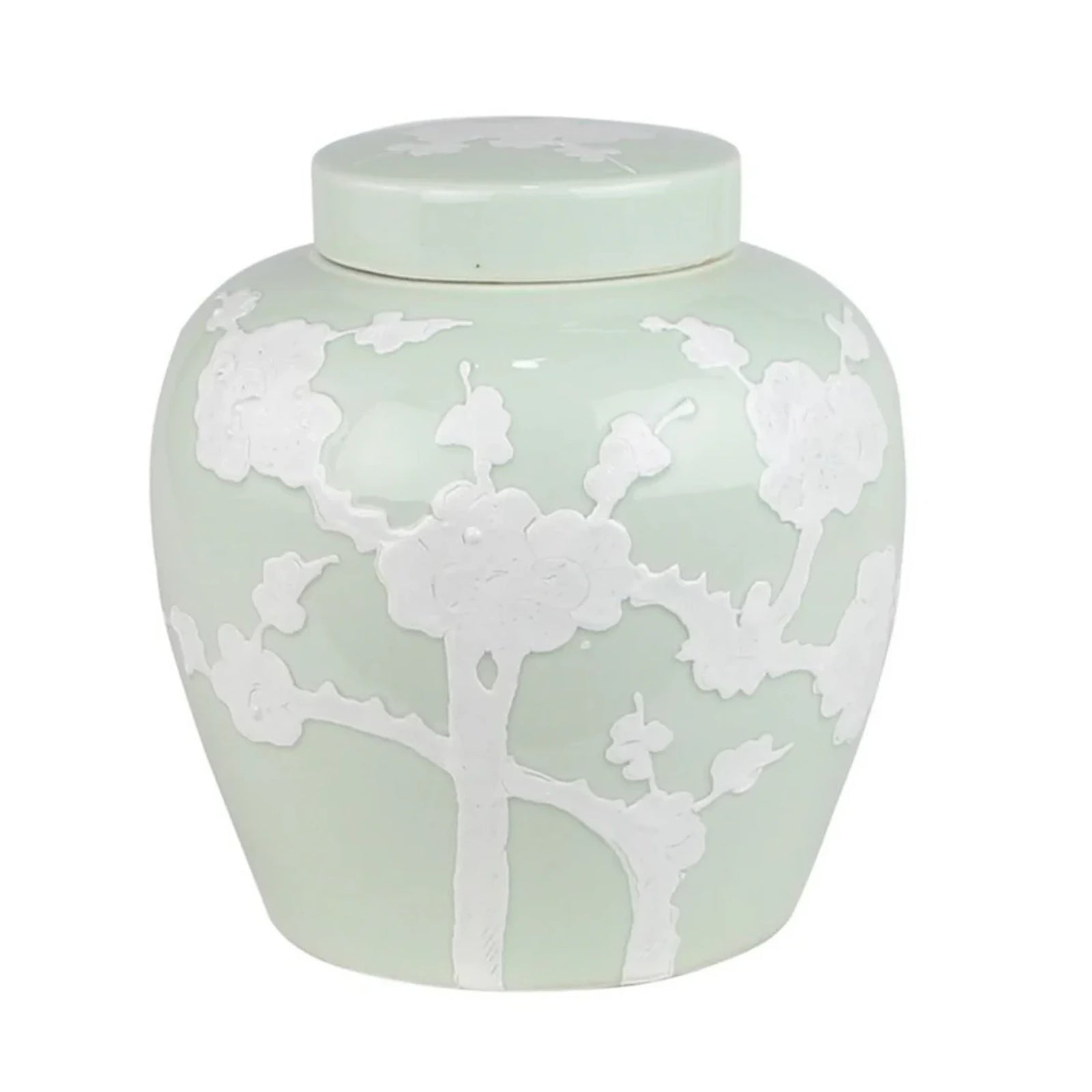 Pastel Pale Green Cherry Blossom Flat Top Jar