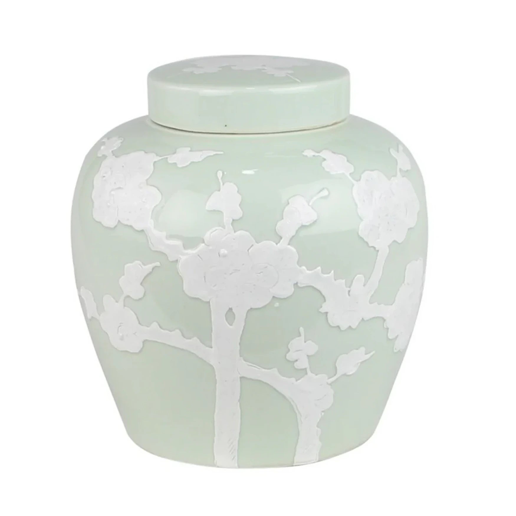 Pastel Pale Green Cherry Blossom Flat Top Jar