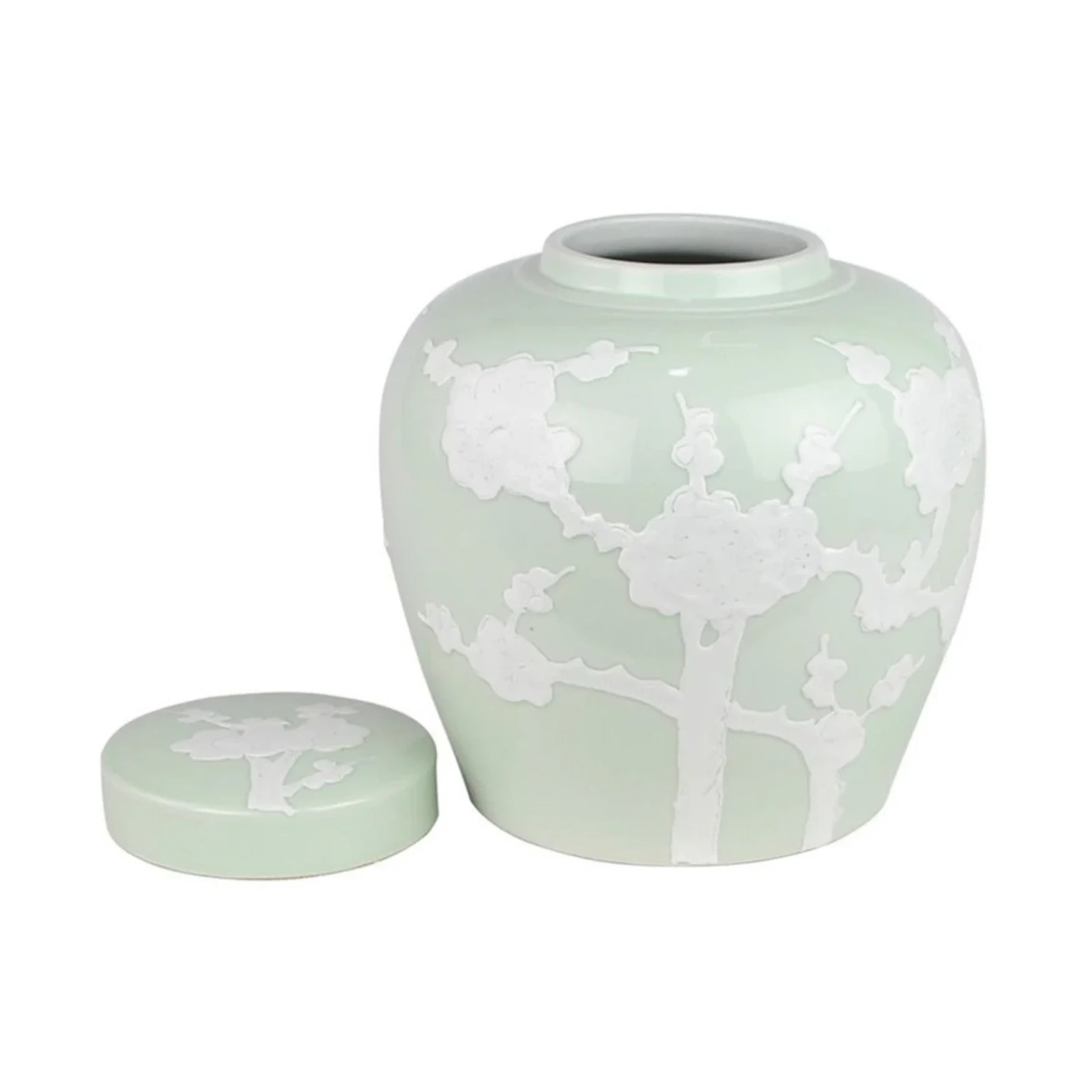 Pastel Pale Green Cherry Blossom Flat Top Jar