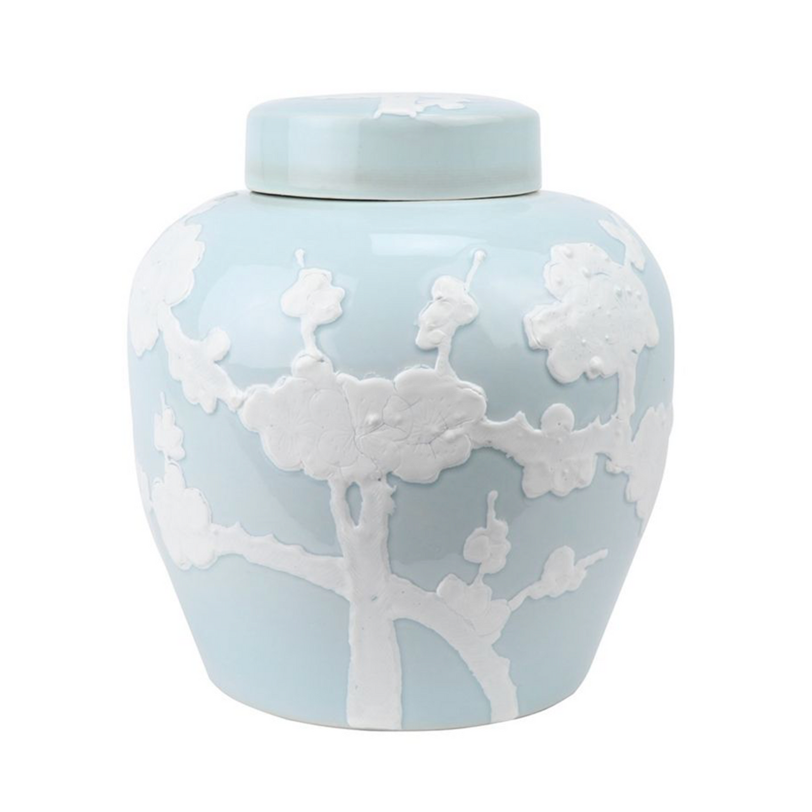 Pastel Pale Blue Cherry Blossom Flat Top Jar