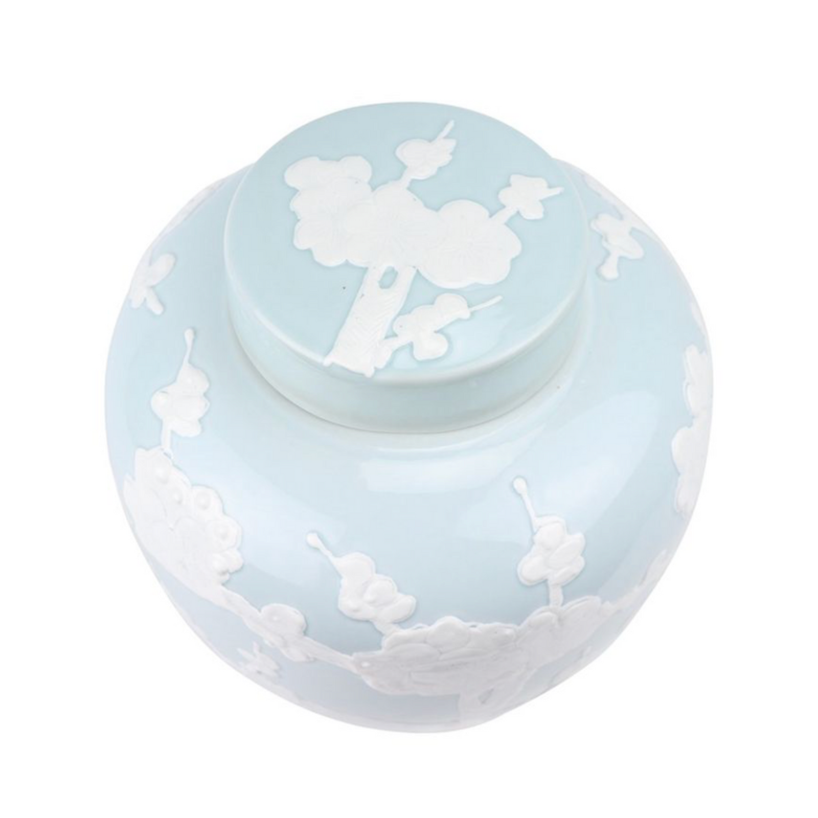 Pastel Pale Blue Cherry Blossom Flat Top Jar