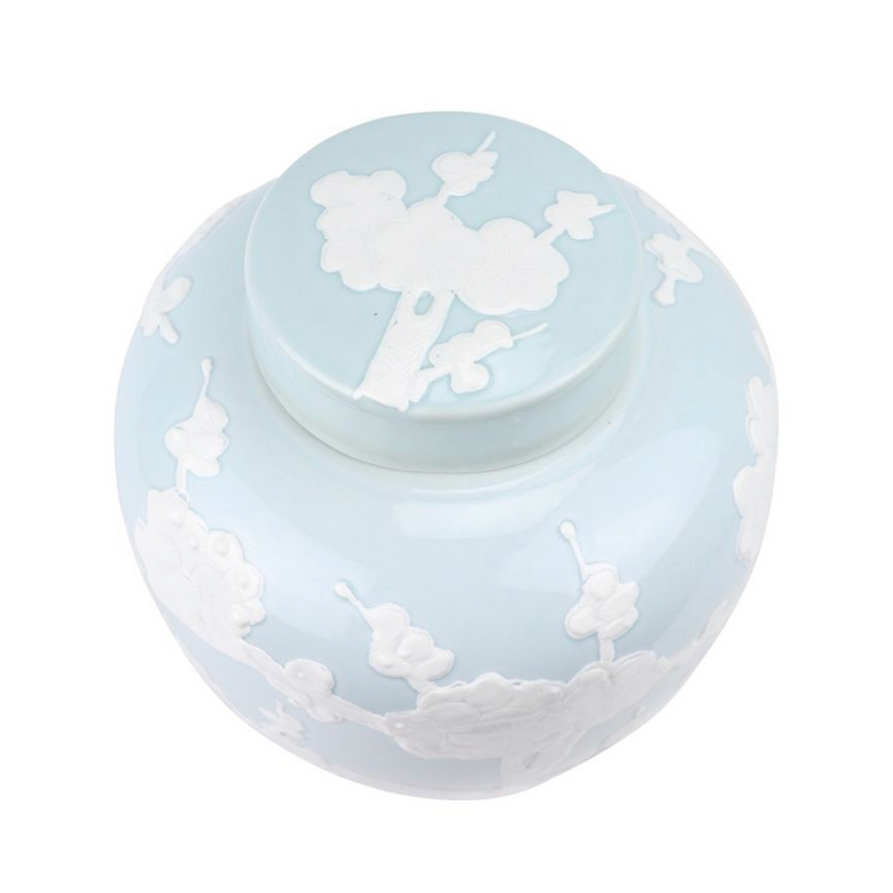 Pastel Pale Blue Cherry Blossom Flat Top Jar