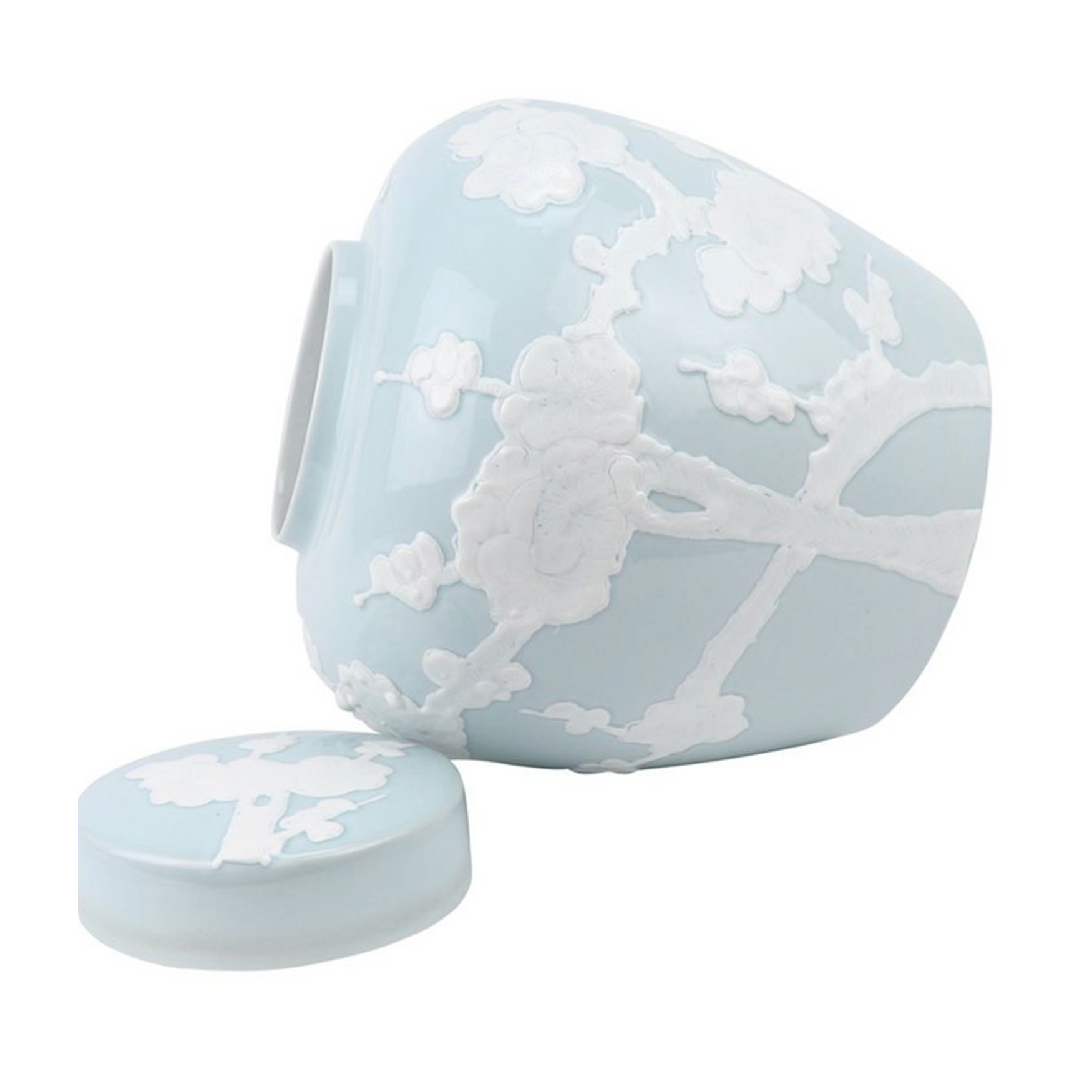 Pastel Pale Blue Cherry Blossom Flat Top Jar