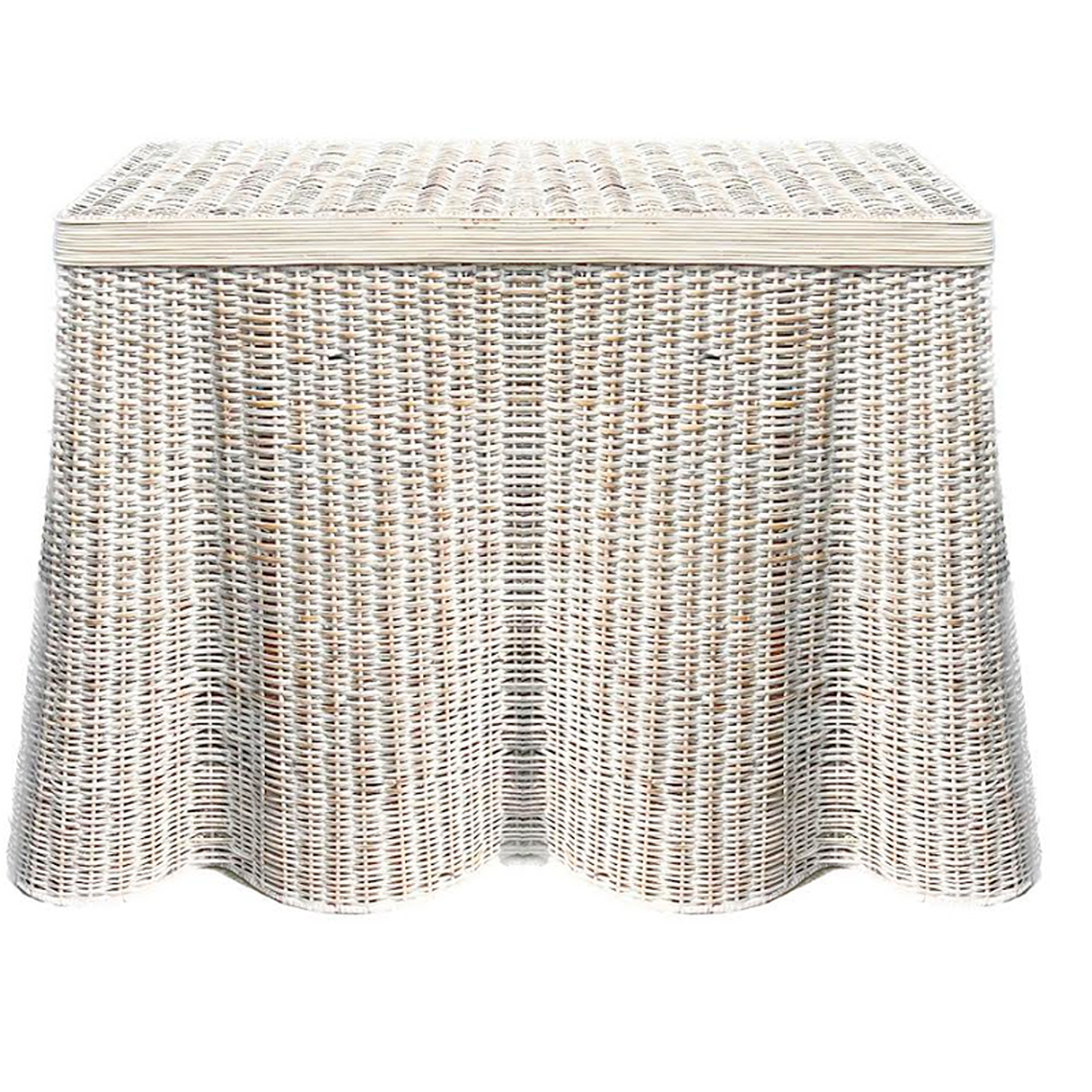 WHITE WASH SCALLOPED WICKER CONSOLE