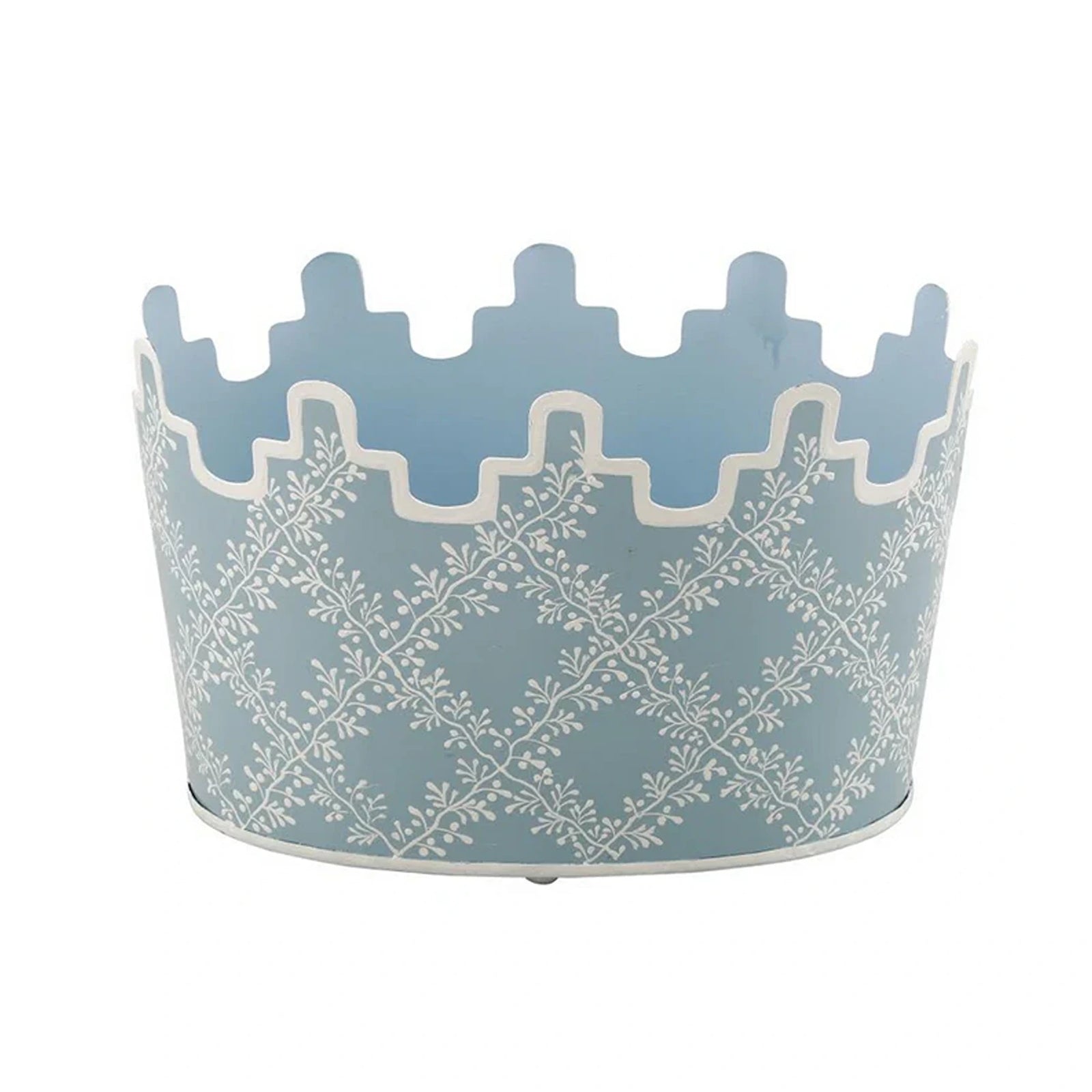 Blue & White Trellis Scalloped Footed Planter