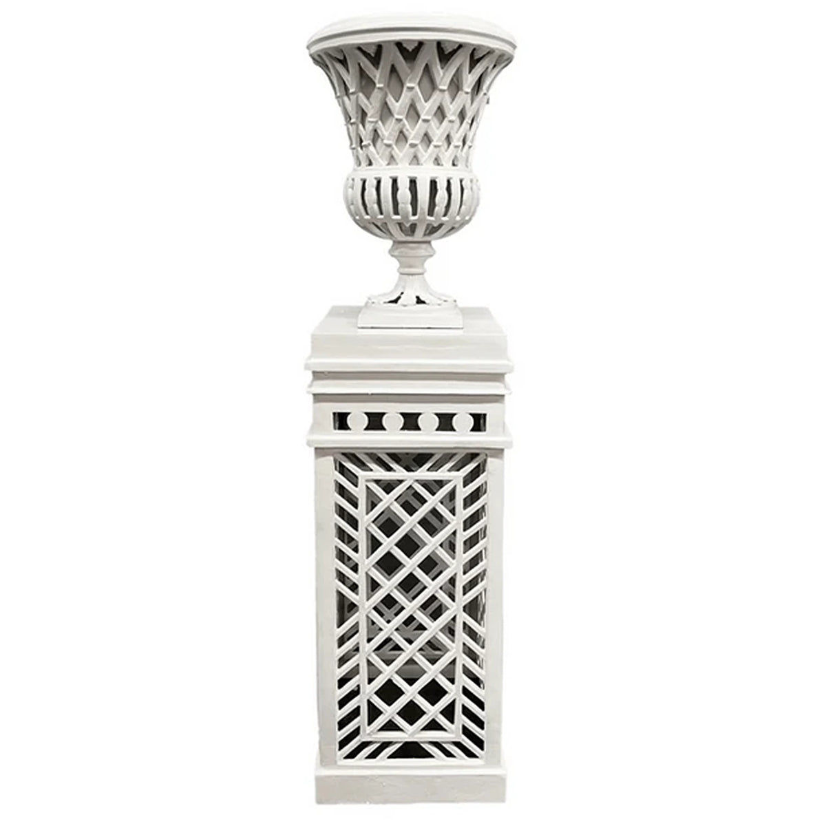 White Cast Aluminum Fretwork Urn and Pedestal (2 Options)