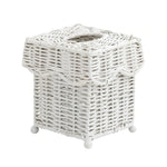 White SCALLOPED WICKER WASTEPAPER BASKET & TISSUE HOLDER