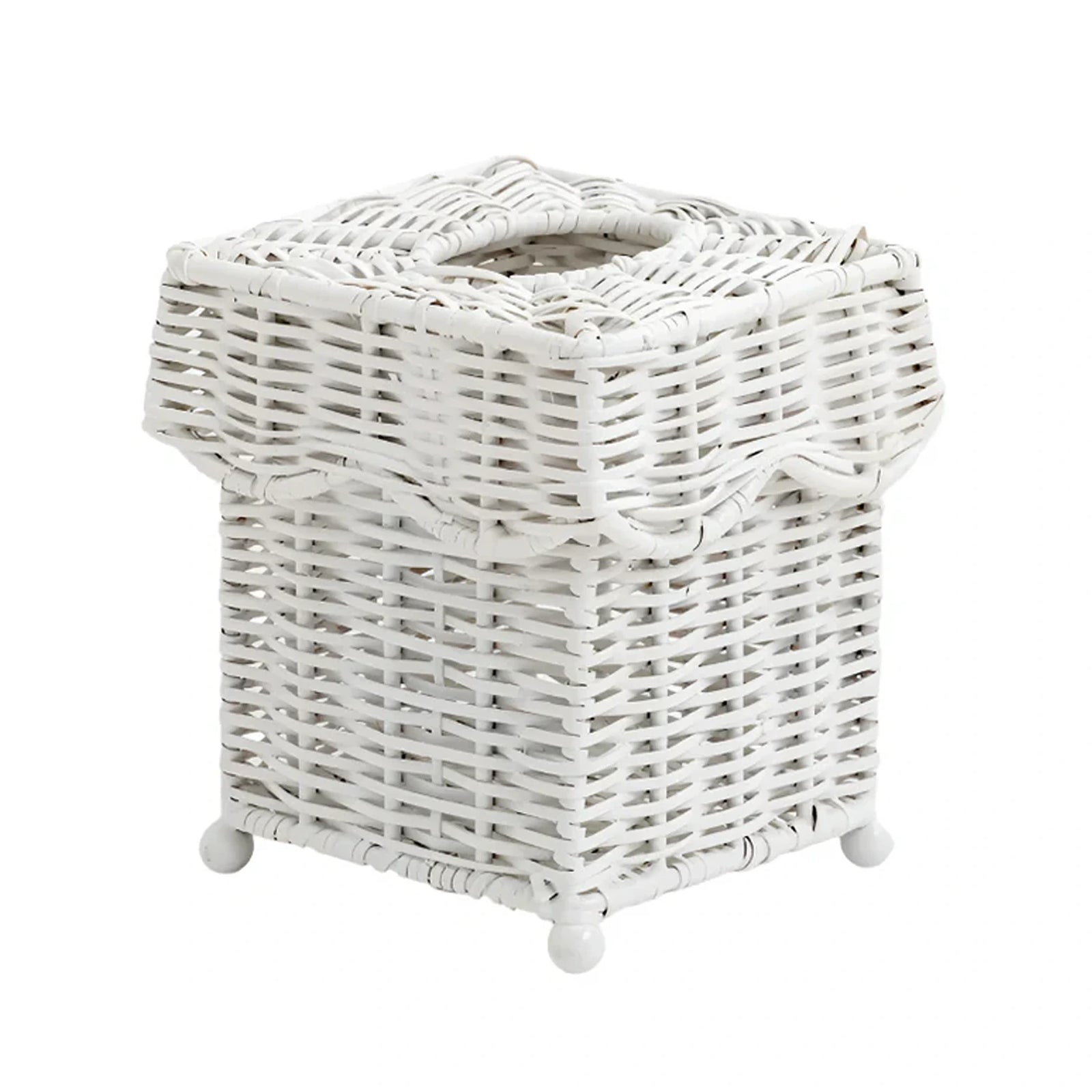 White SCALLOPED WICKER WASTEPAPER BASKET & TISSUE HOLDER
