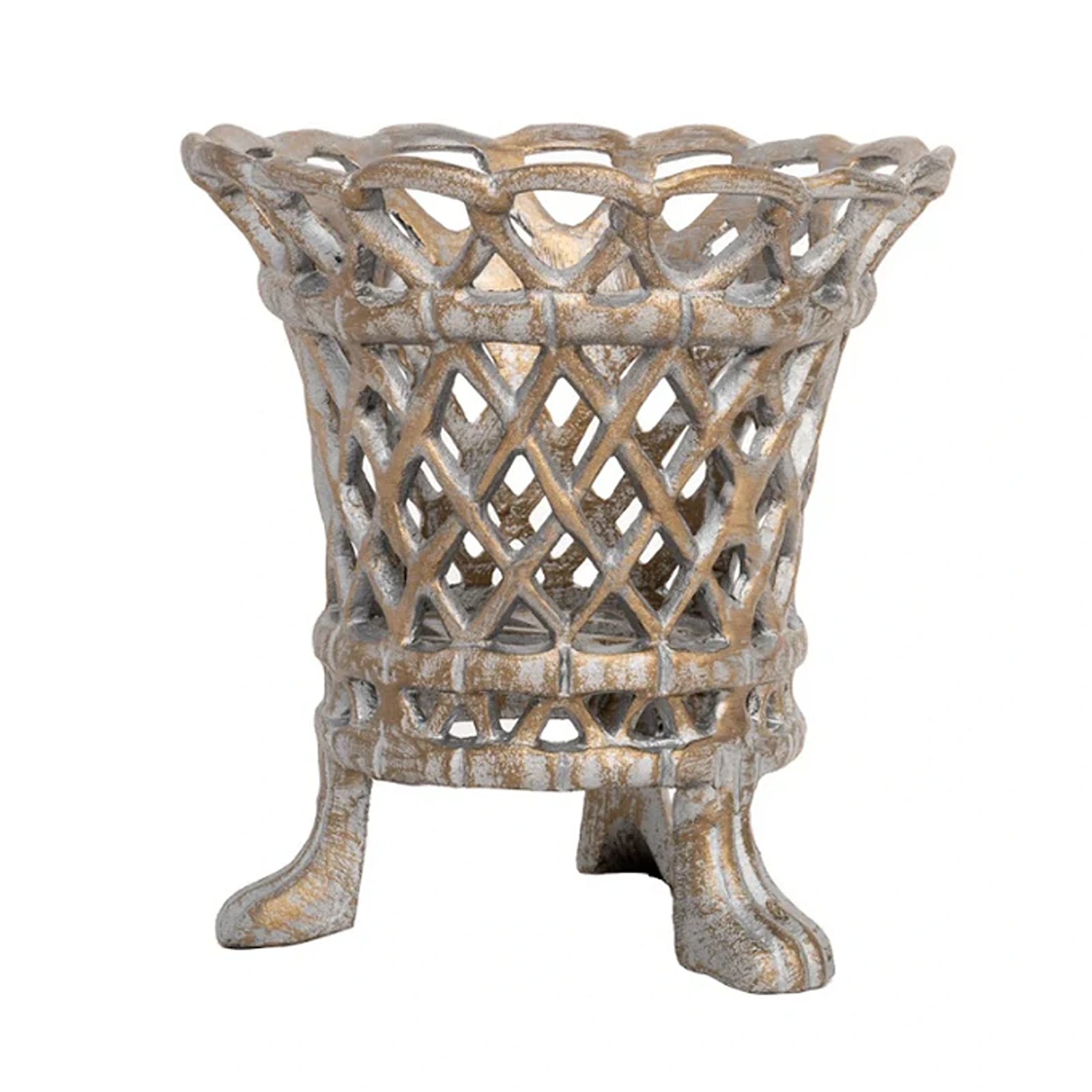 Pewter & Gold Lattice Footed Planter