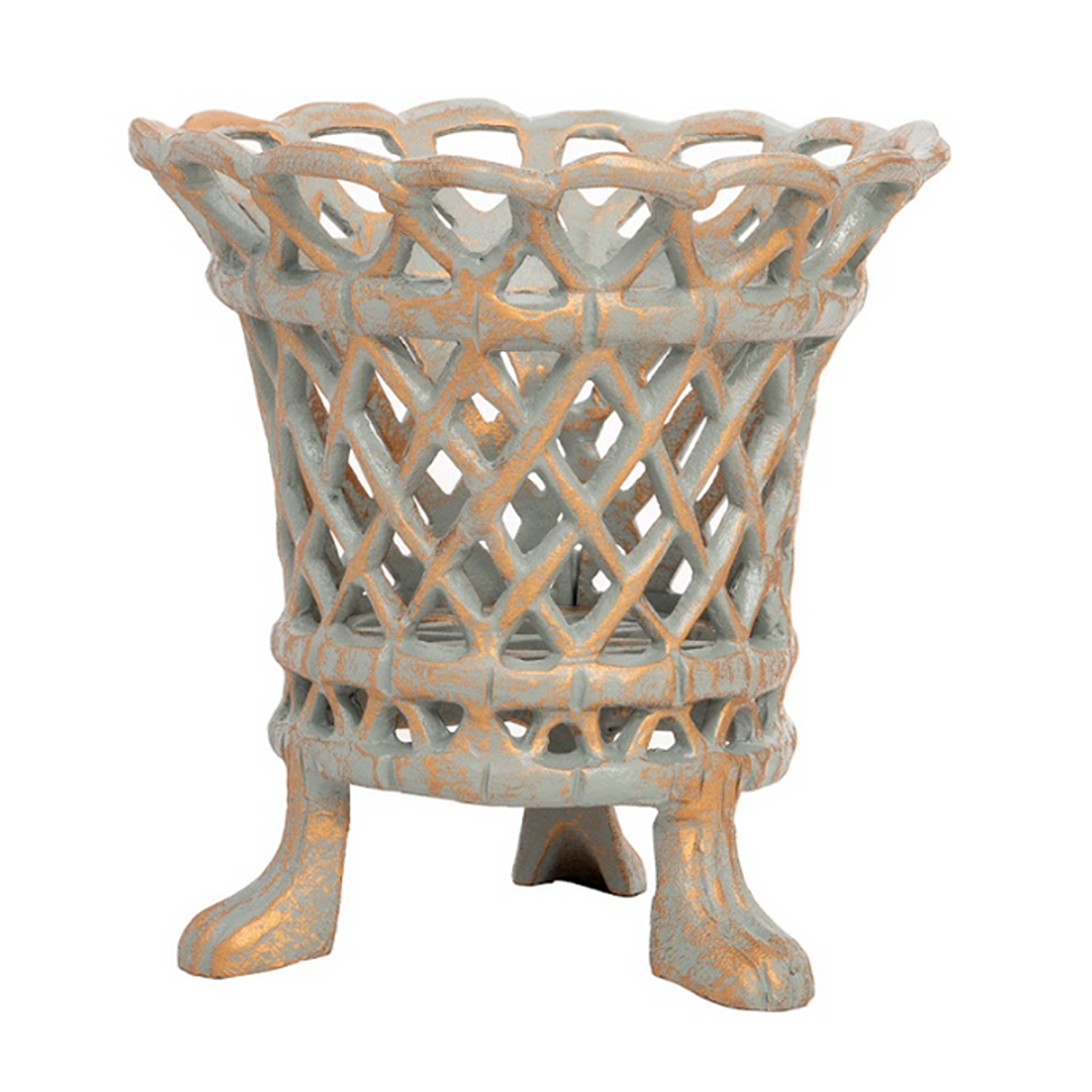 Verde Green & Gold Lattice Footed Planter