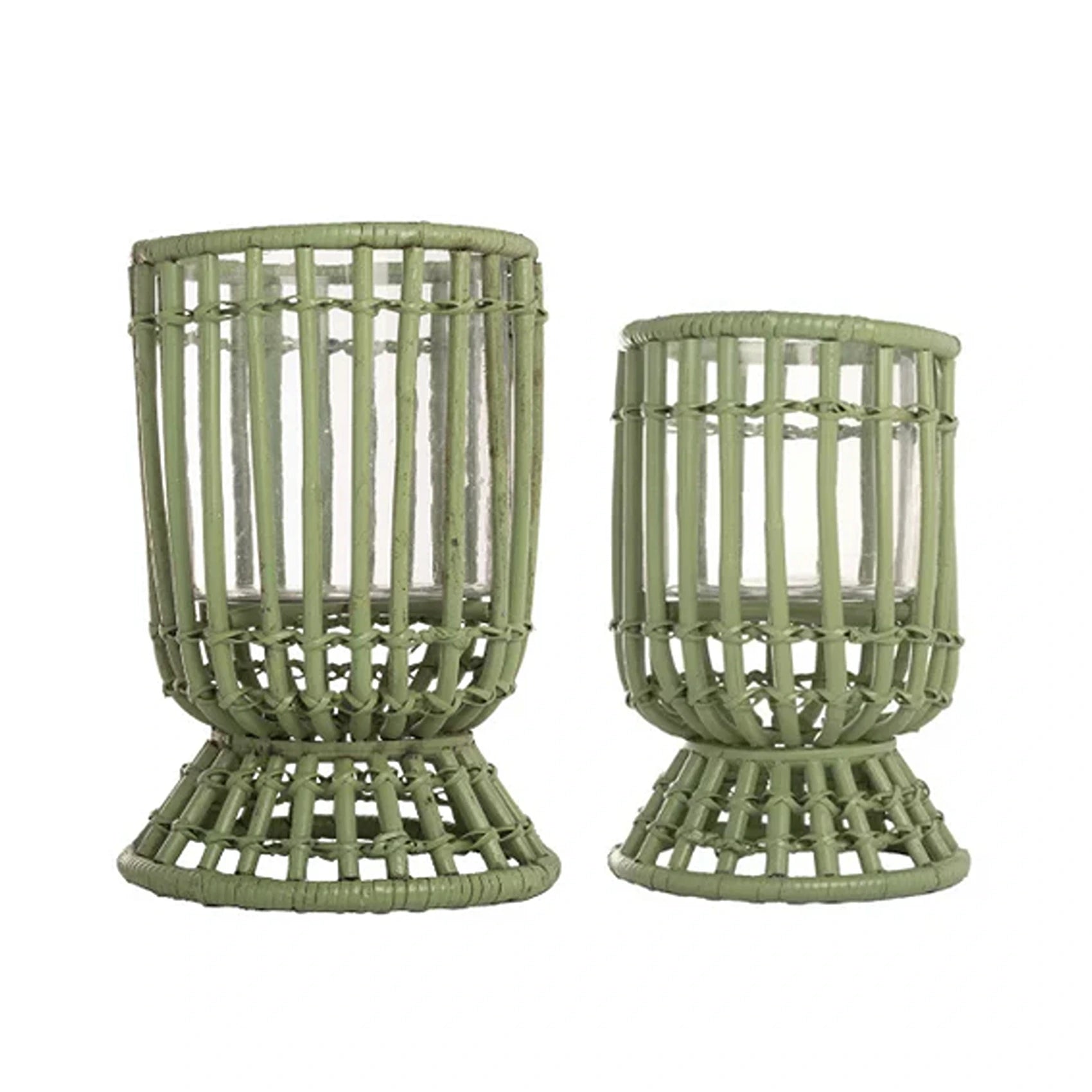 Moss Green Bamboo Wicker Hurricane