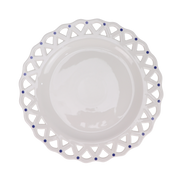 White Pierced Scalloped Charger with Blue Dots