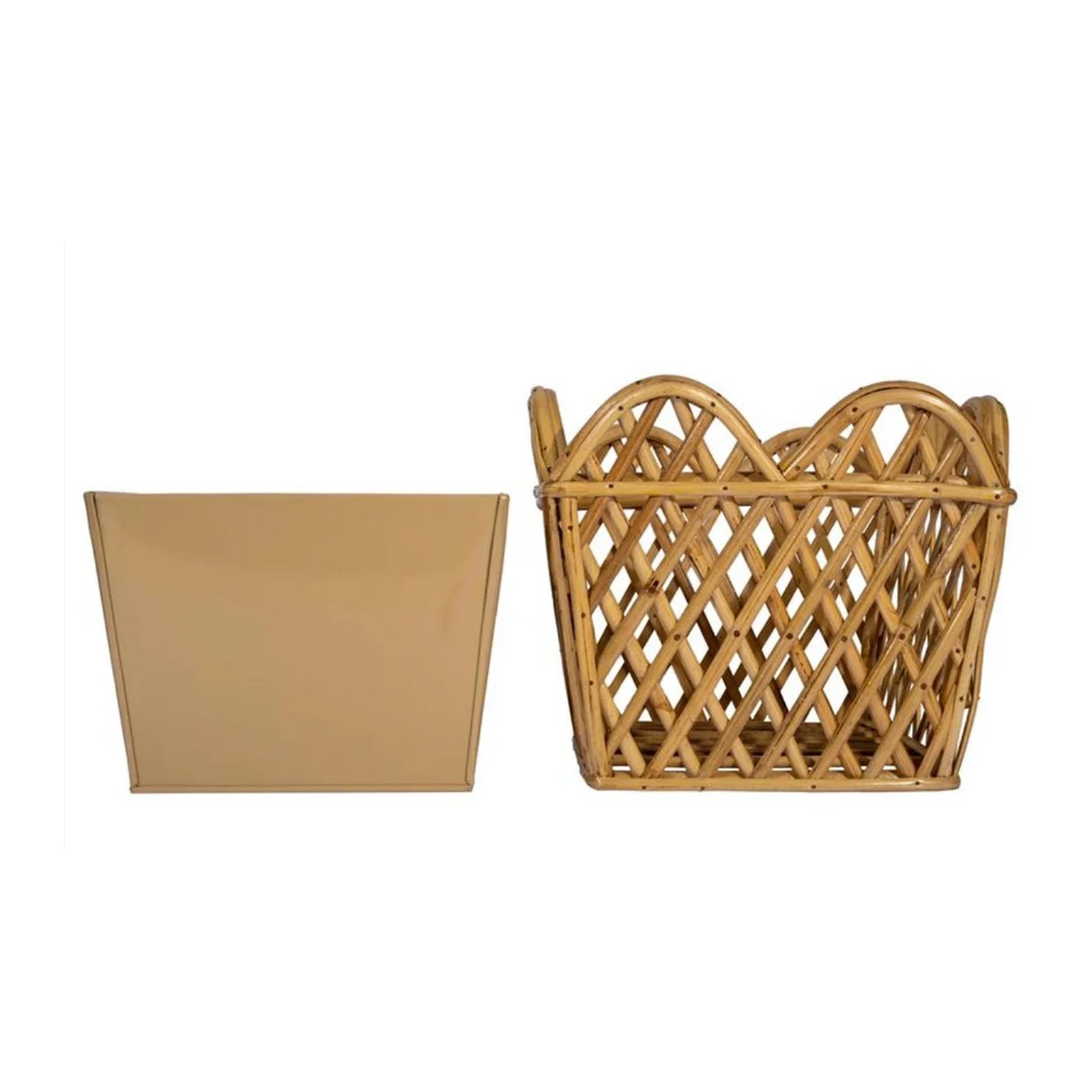 Natural Square Scalloped Lattice Rattan Planter