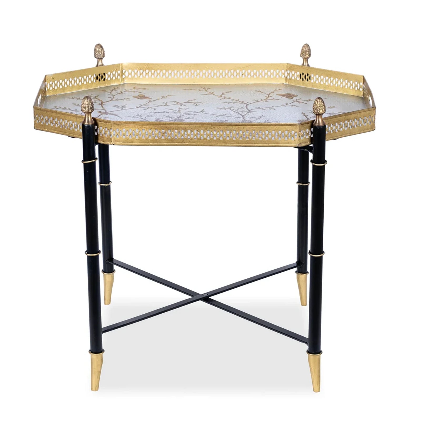 Pewter Octagon Tray with Black Table