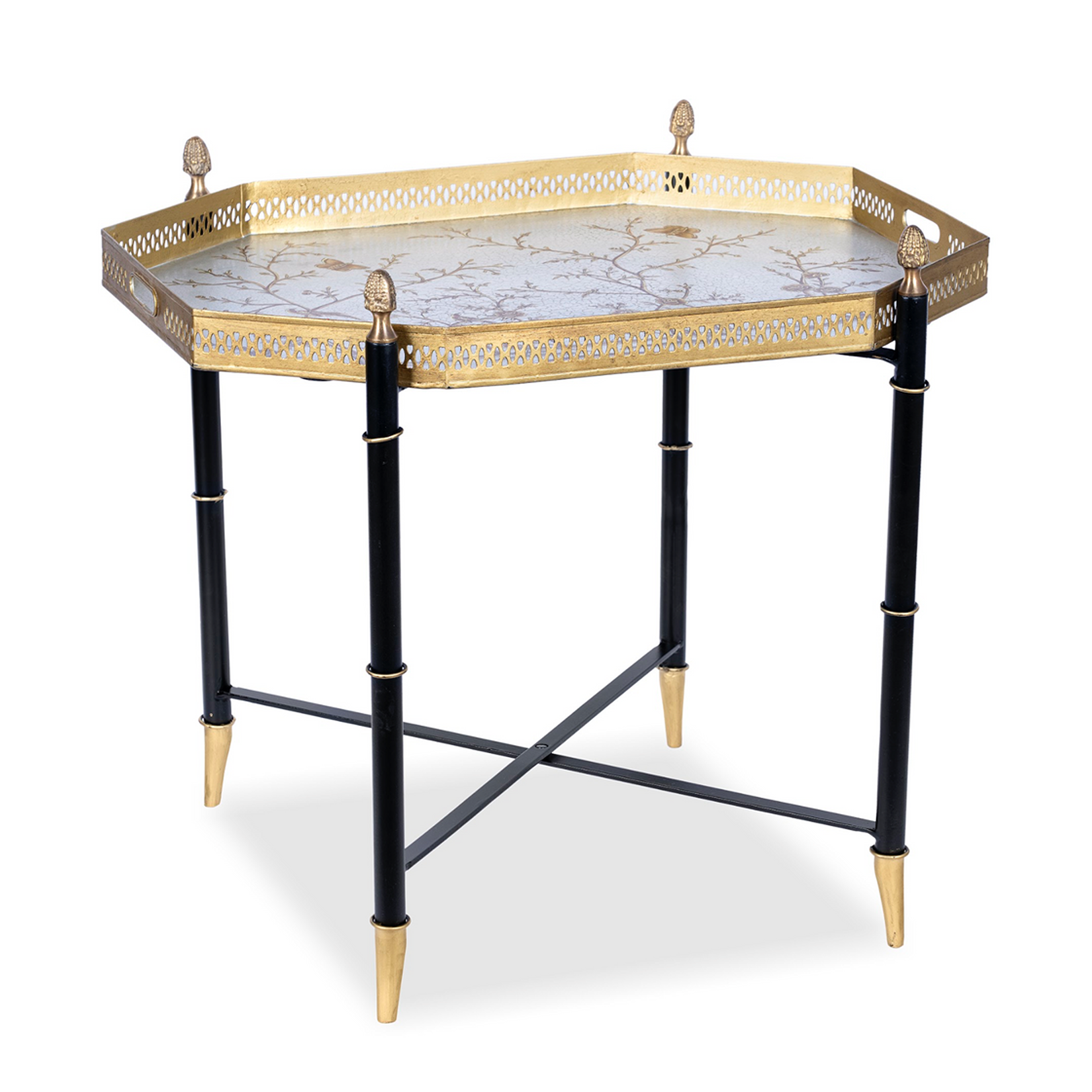 Pewter Octagon Tray with Black Table