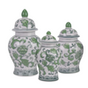 Set of 3 Green & White Floral Food Safe Jars