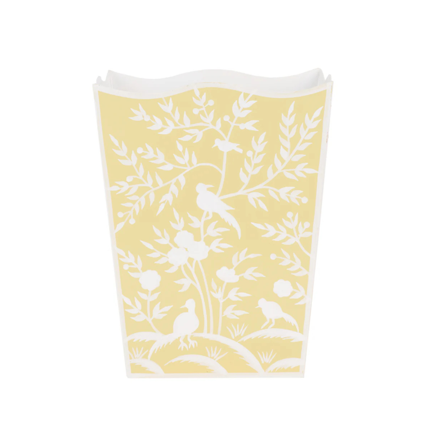 Yellow Bird & Vine Wastepaper Basket & Tissue Holder