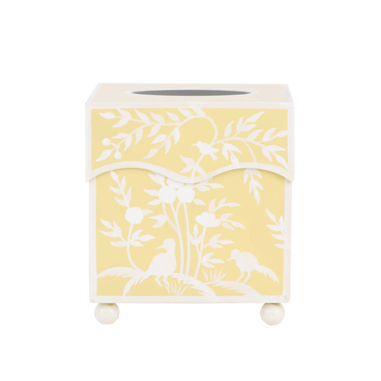 Yellow Bird & Vine Wastepaper Basket & Tissue Holder