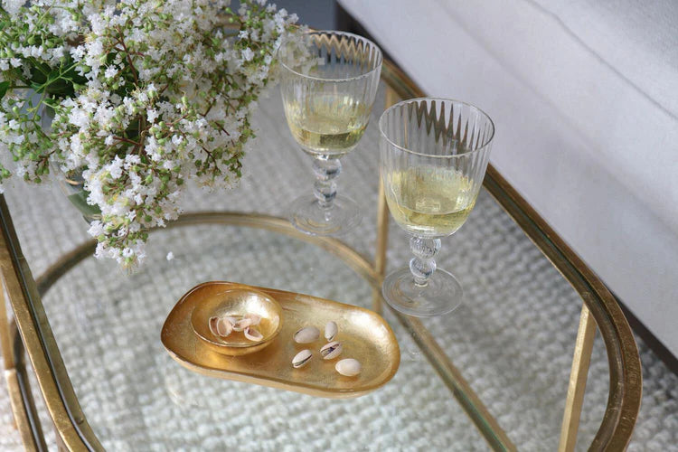 GLASS New Orleans Small Oval Foil Leafing Platter with Mini Bowl (Gold)