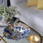 GLASS New Orleans Extra Large Painted Centerpiece (Blue and Gold)