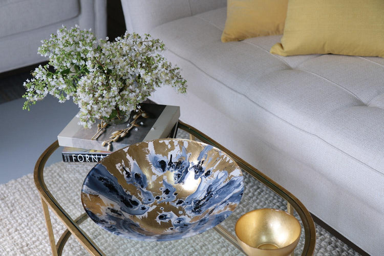 GLASS New Orleans Extra Large Painted Centerpiece (Blue and Gold)