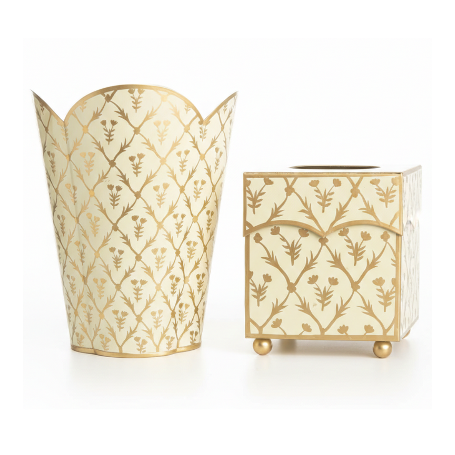 Ivory & Gold Tulip Wastepaper Basket & Tissue (3 Options)