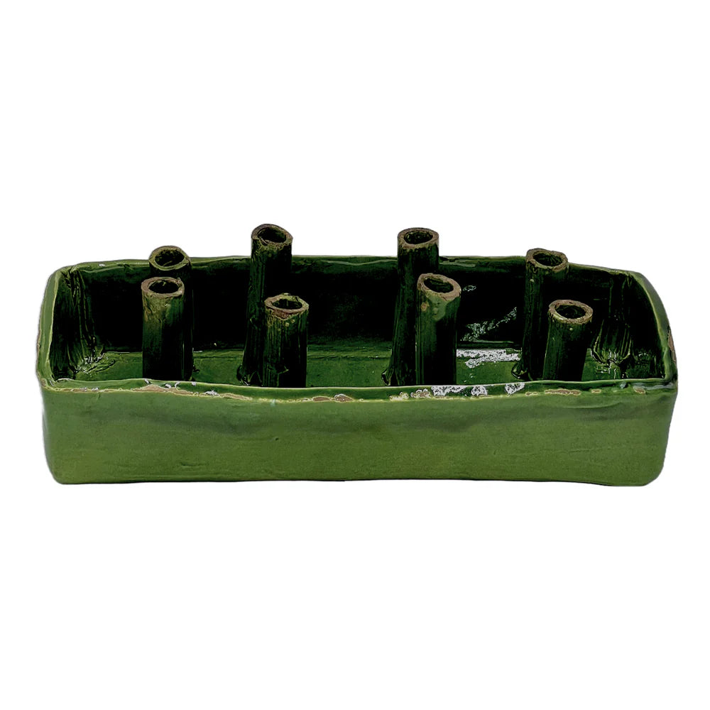 Ceramic Boat Tulipiere, Green, 8-Hole