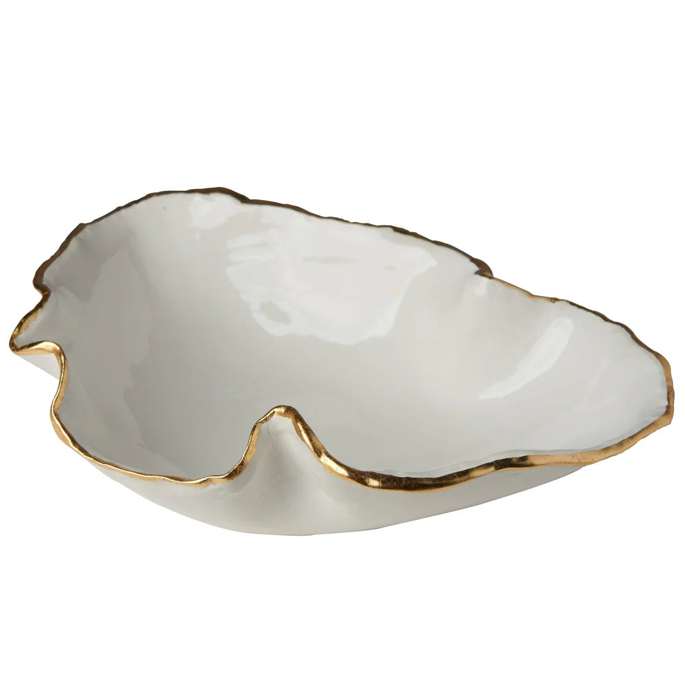 Atelier Free Form Bowl, White/Gold Trim, Large