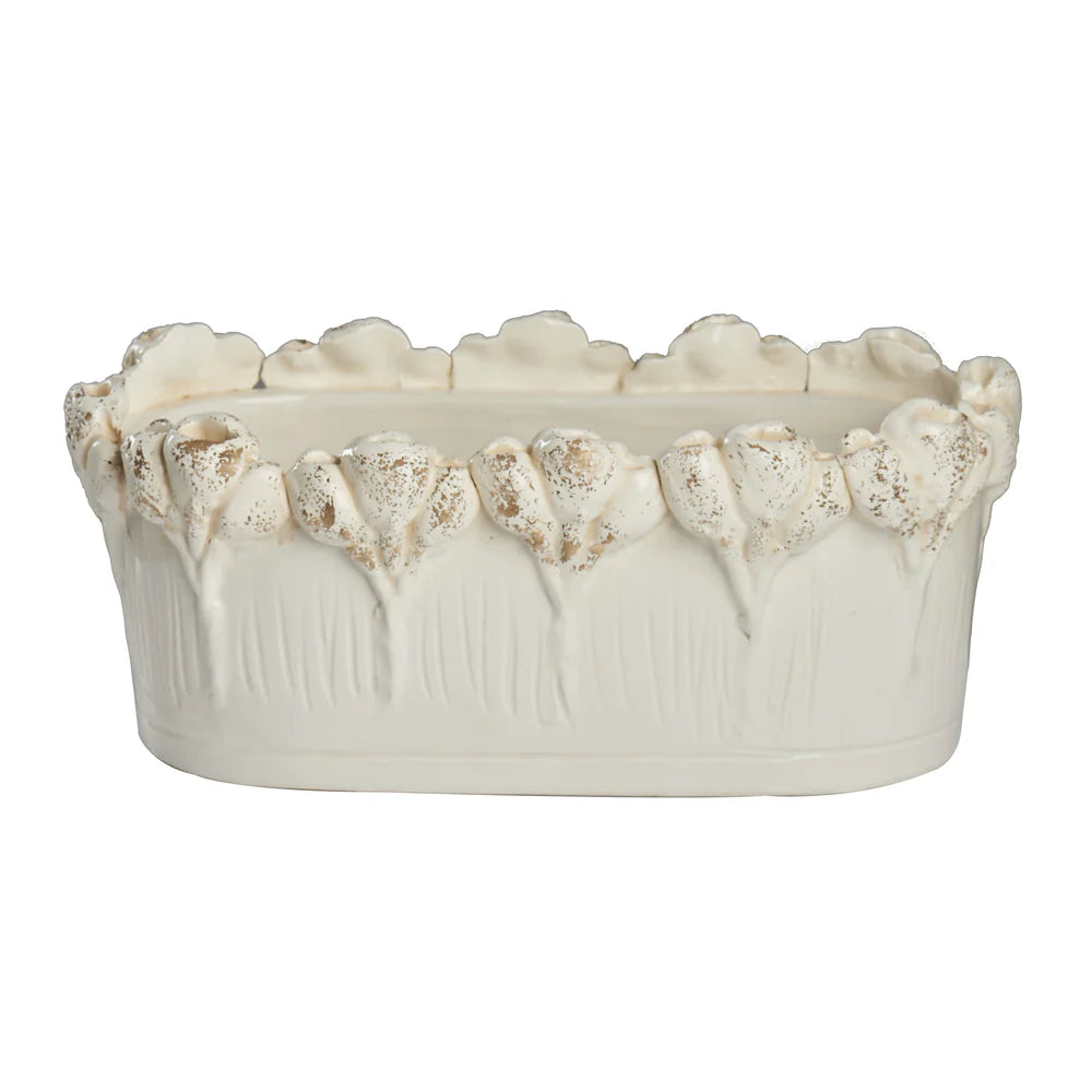 Les Fleur Oval Centerpiece, Ivory, Medium