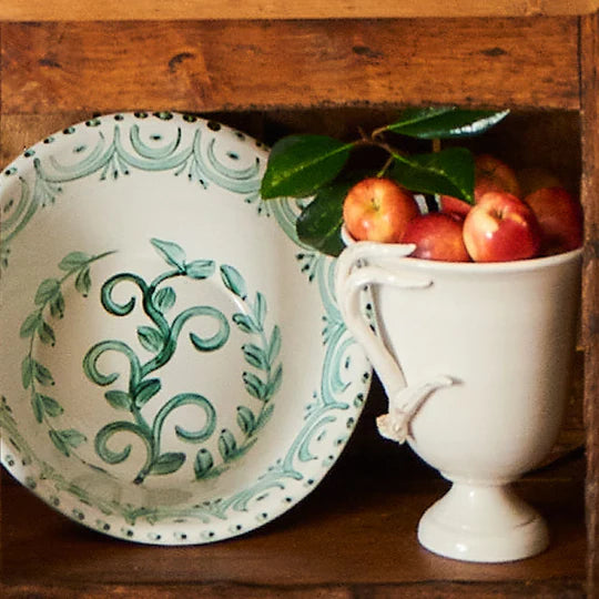 BOWL LG GREEN/WHITE W/TERRACOTTA