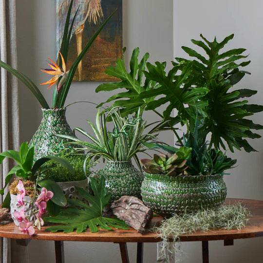 VASE LARGE FEATHER GREEN/GRAY
