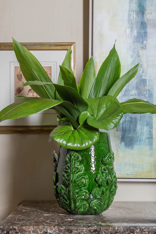 VASE SHORT ACANTHUS LEAVES GREEN