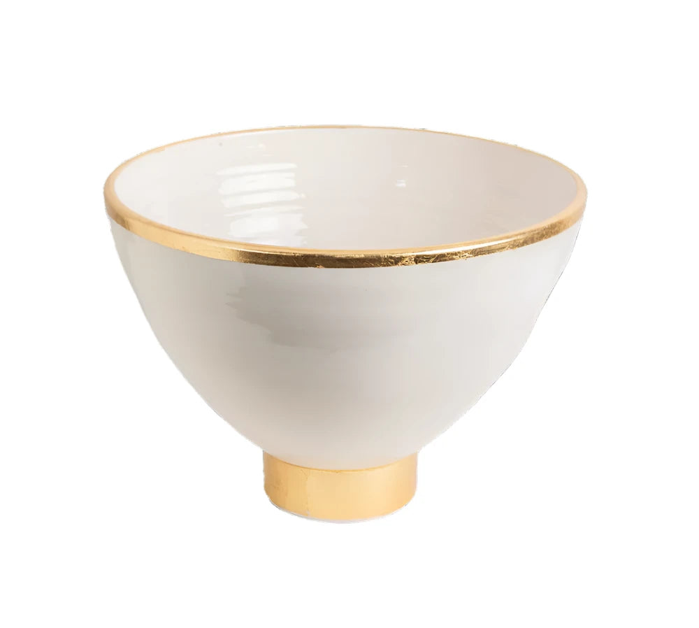 Contempo Collection, White Footed Bowl w/ Matte Gold, Small