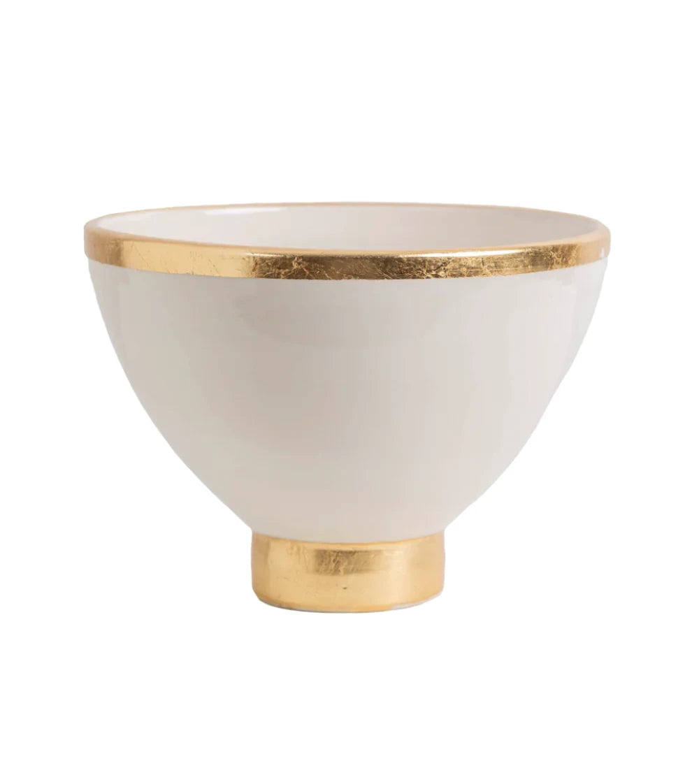 Contempo Collection, White Footed Bowl w/ Matte Gold, Large