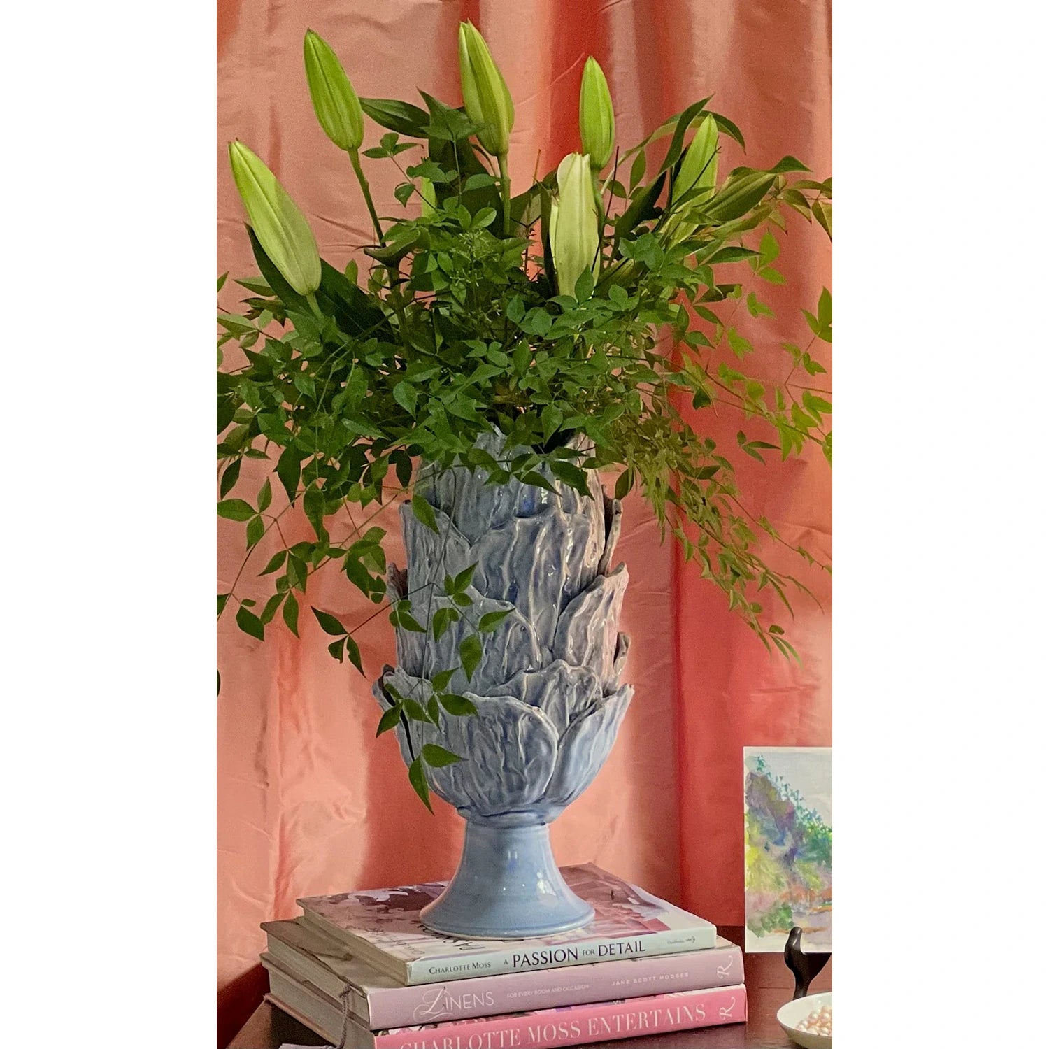 Foliage Footed Vase, Periwinkle